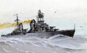 Крейсер типа «Киров» в море, рисунок