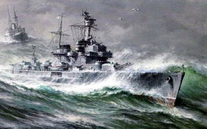 Лёгкий крейсер «Адмирал Макаров» (экс-«Нюрнберг») в море, рисунок