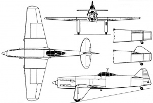 Проекции MB.2. Самолет имел новаторский каплевидный фонарь и выдвижной противокапотажный пилон над кабиной.