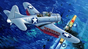 SBD SBD-3 «Даунтлесс» атакует японский авианосец у Мидуэя, рисунок